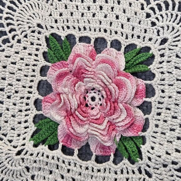 Handmade Crochet Doily Set Pink 3D Rose Runners Placemats Cottagecore Lot 3 - Picture 2 of 7